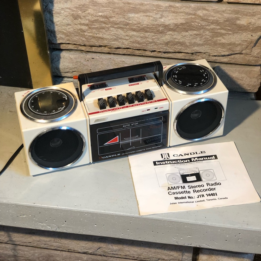 Vintage Candle AM/FM Stereo Cassette Recorder Boombox JTR 14401 Retro White
